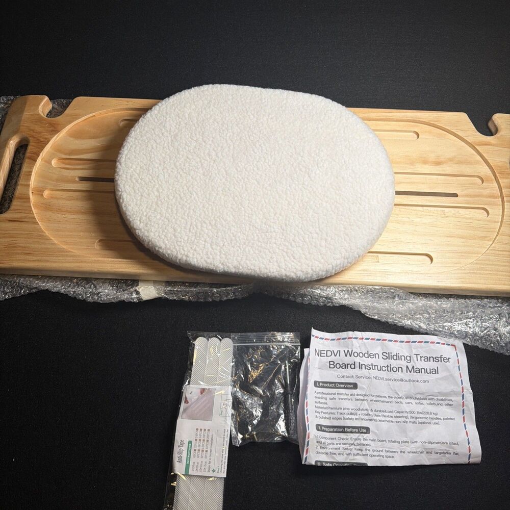 Wooden Slide Transfer Board with Track Pulley Disc Turntable NEDVI 500lb Cap